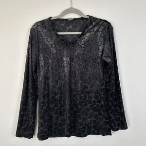 Pure Amici Long Sleeve Shirt Large Black Metallic Velvet Burnout Whimsigoth Alt
